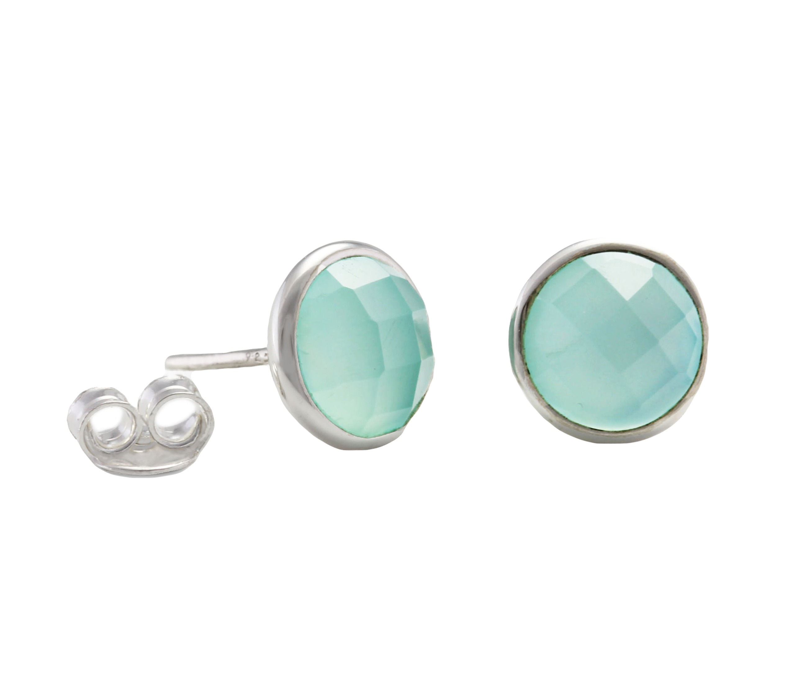 Aqua Chalcedony silver stud earrings