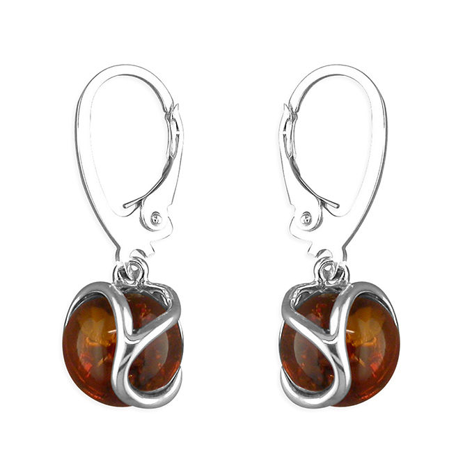 Baltic Amber Silver Swirl Drop Earrings