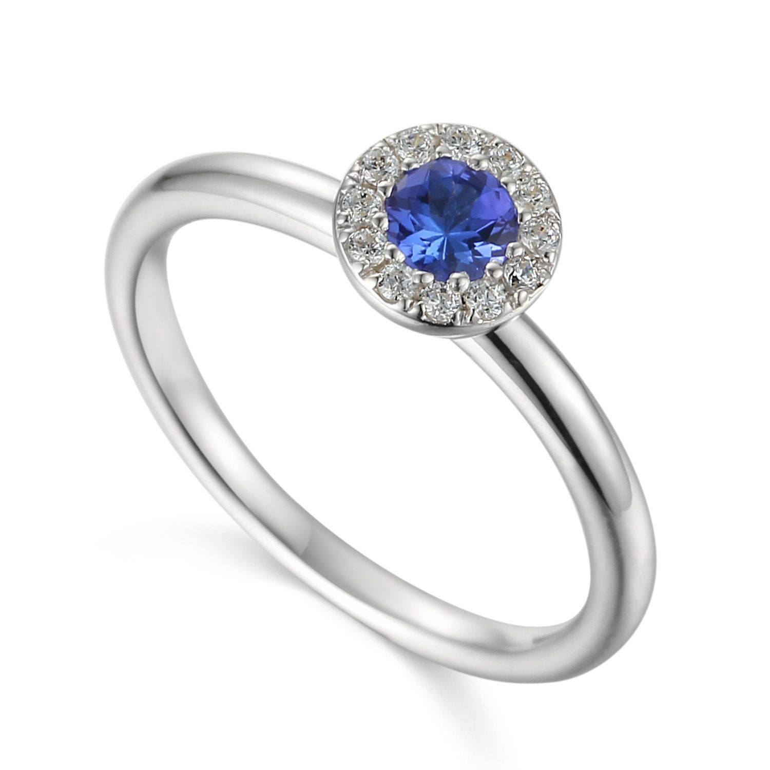 Tanzanite and Diamond Halo 9ct White Gold Ring