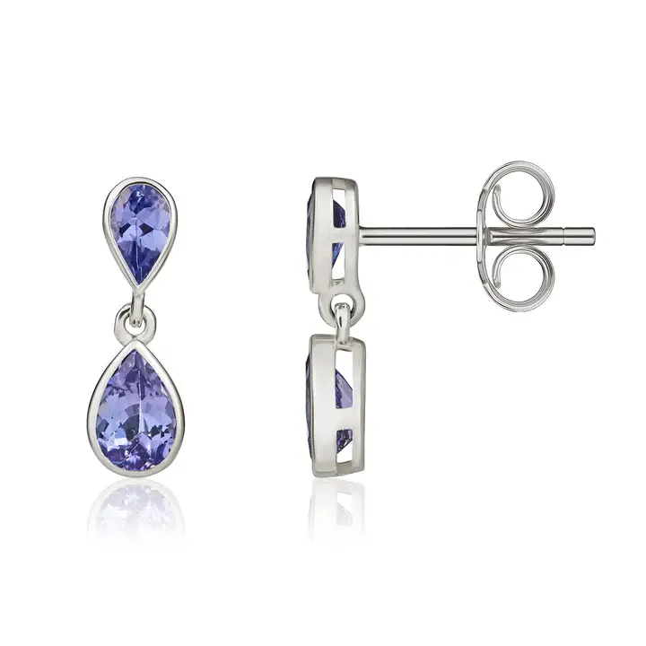 Tanzanite 1.14ct Double Pear Drop White Gold Earrings
