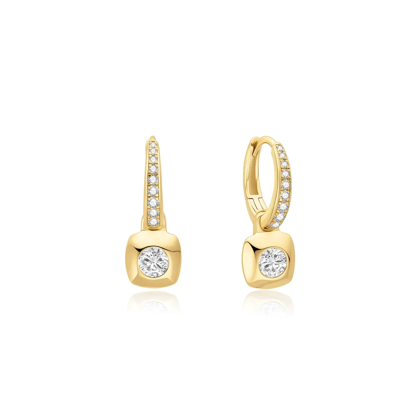 Gold Plated Silver Modern Bezel-Set Huggie Hoop Earrings