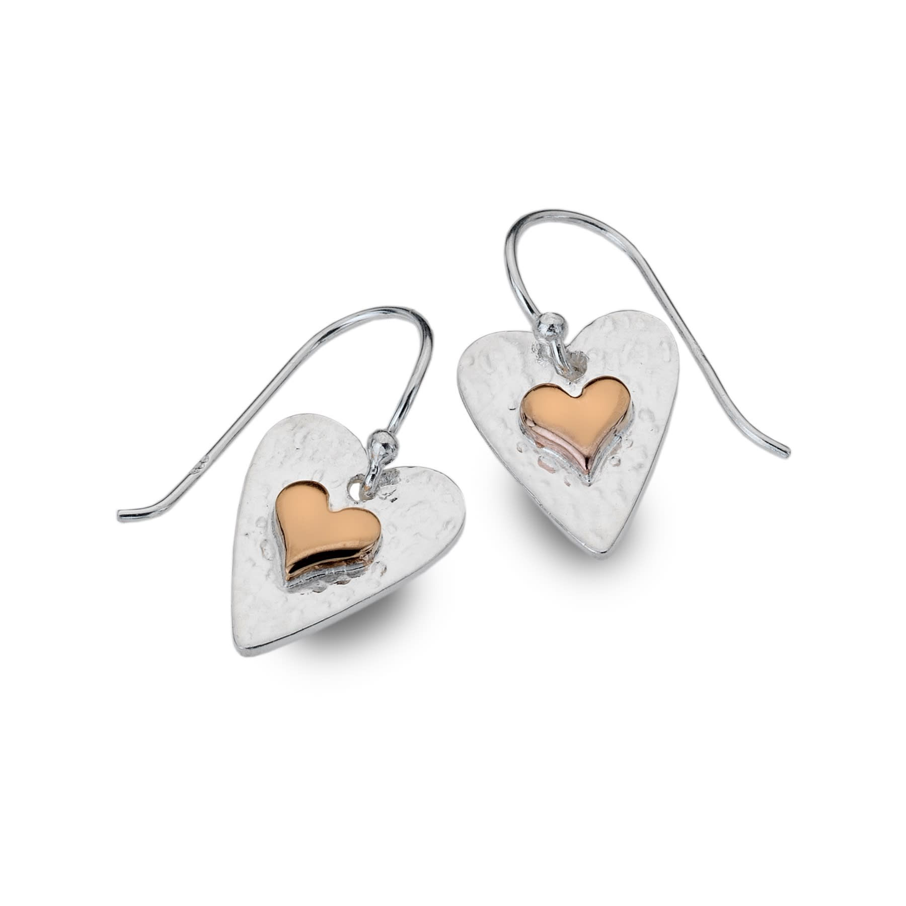 Silver and Rose Gold Plate Double Heart Drop Earrings