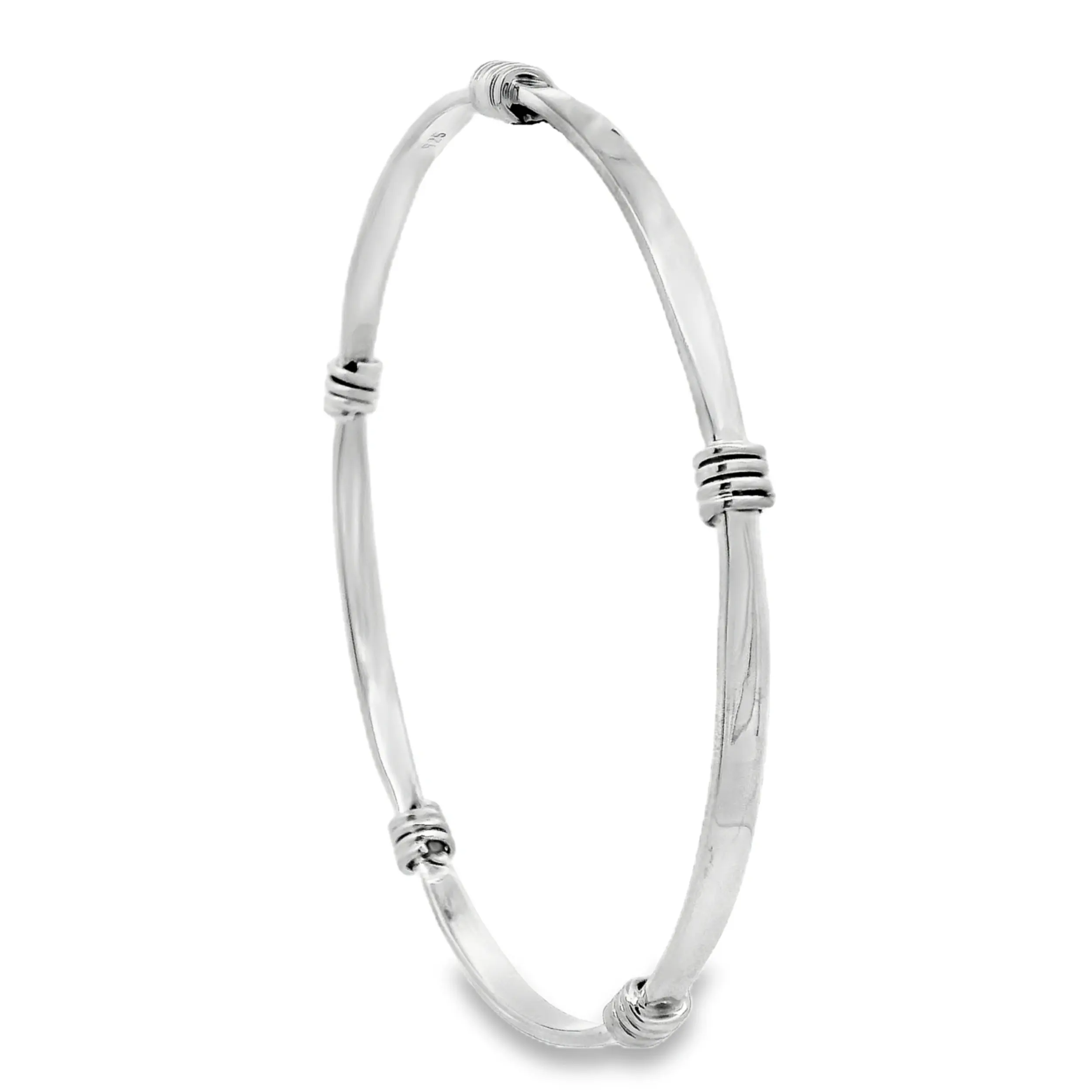 Five Knot Polished Silver Oval Bangle