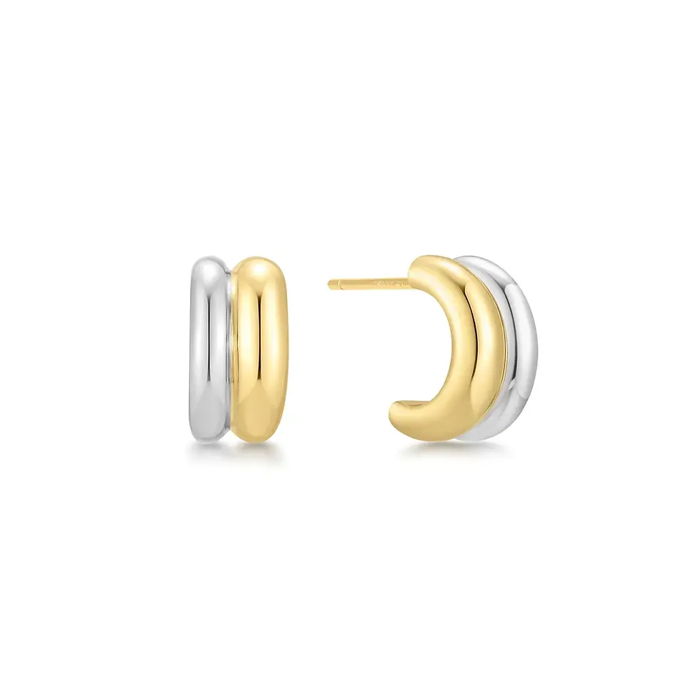 Thumbnail: Two-Tone Duet Mixed Huggie Hoop Earrings