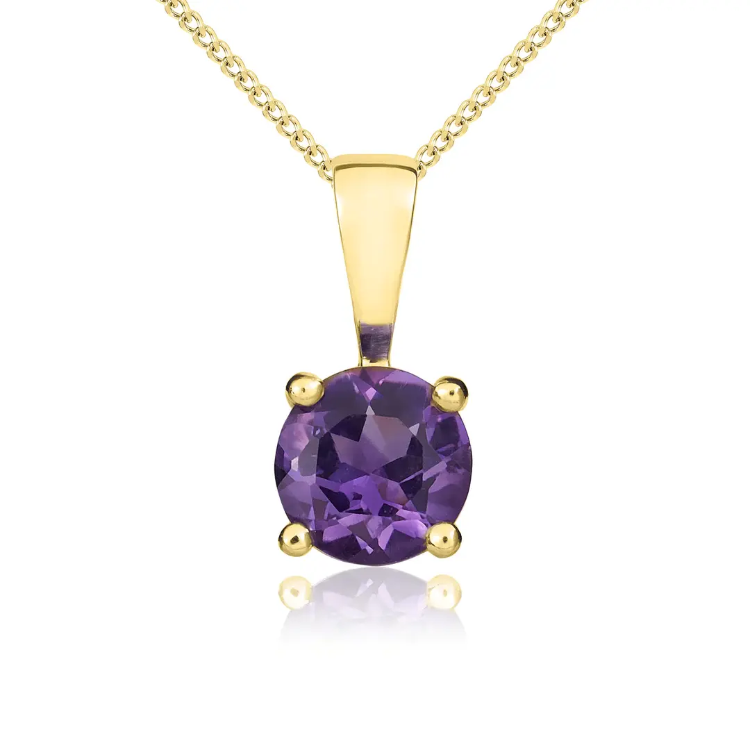 Amethyst Round Yellow  Gold Pendant