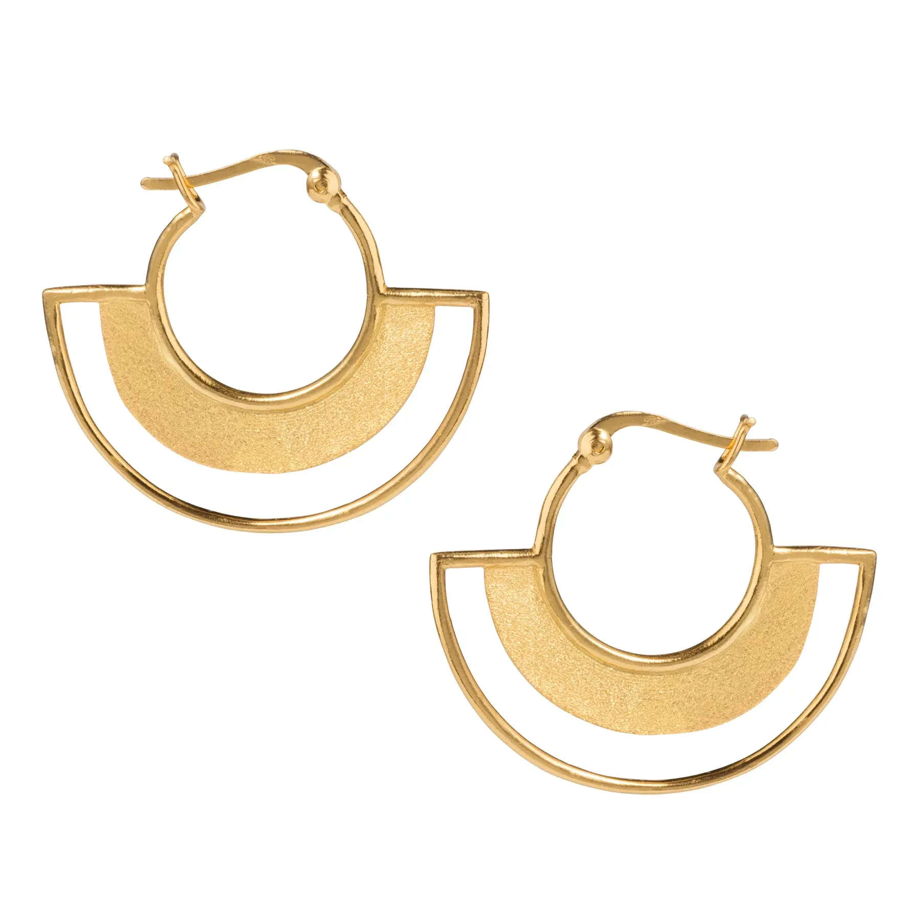 Large Gold Plated Silver Art Deco Style Hoop Earrings