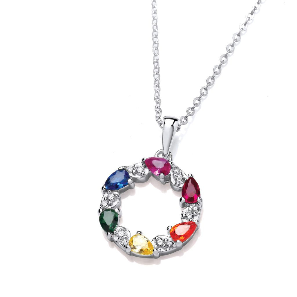 Silver CZ Rainbow Wreath Necklace