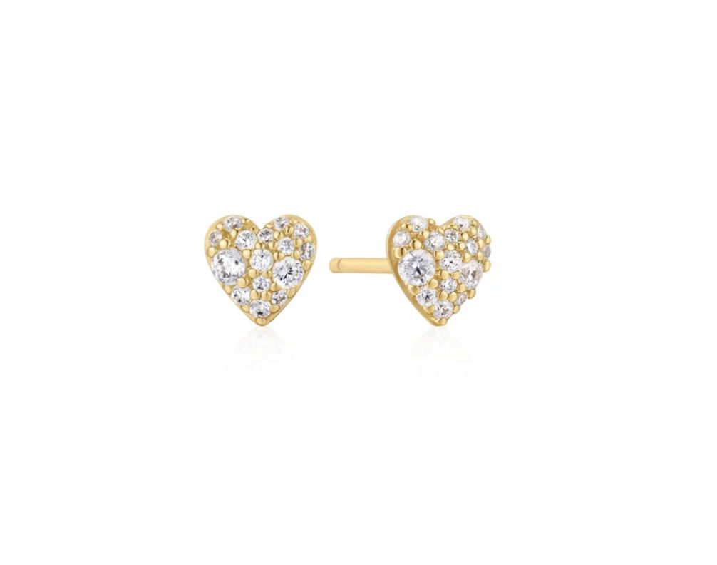 Gold Plated Silver Pavé Heart Stud Earrings