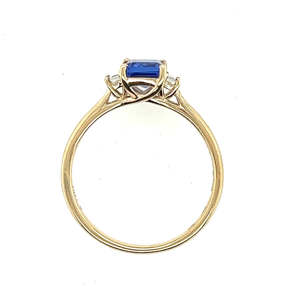 Thumbnail: Tanzanite and Diamond Three Stone 9ct Yellow Gold Ring