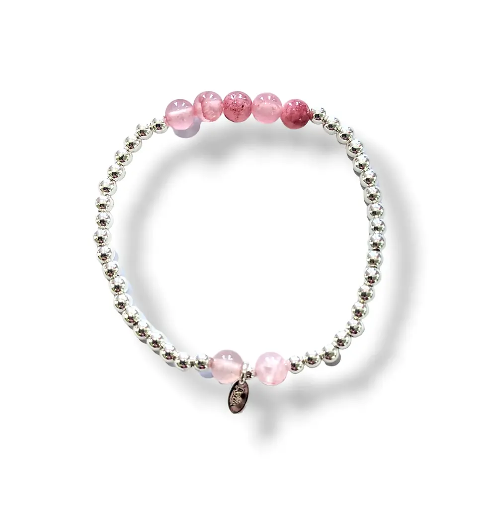 Strawberry Quartz Silver Ball Bracelet