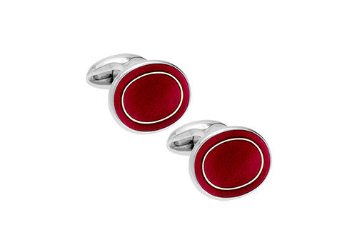 Cerise enamel and silver cufflinks