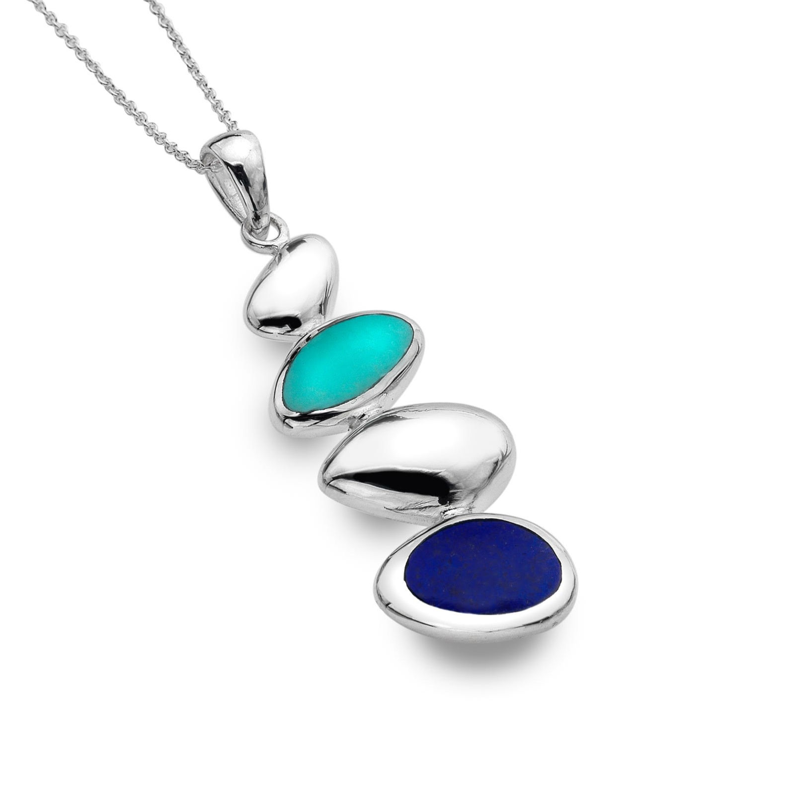 Turquoise and Lapis lazuli Silver Pebbles Pendant