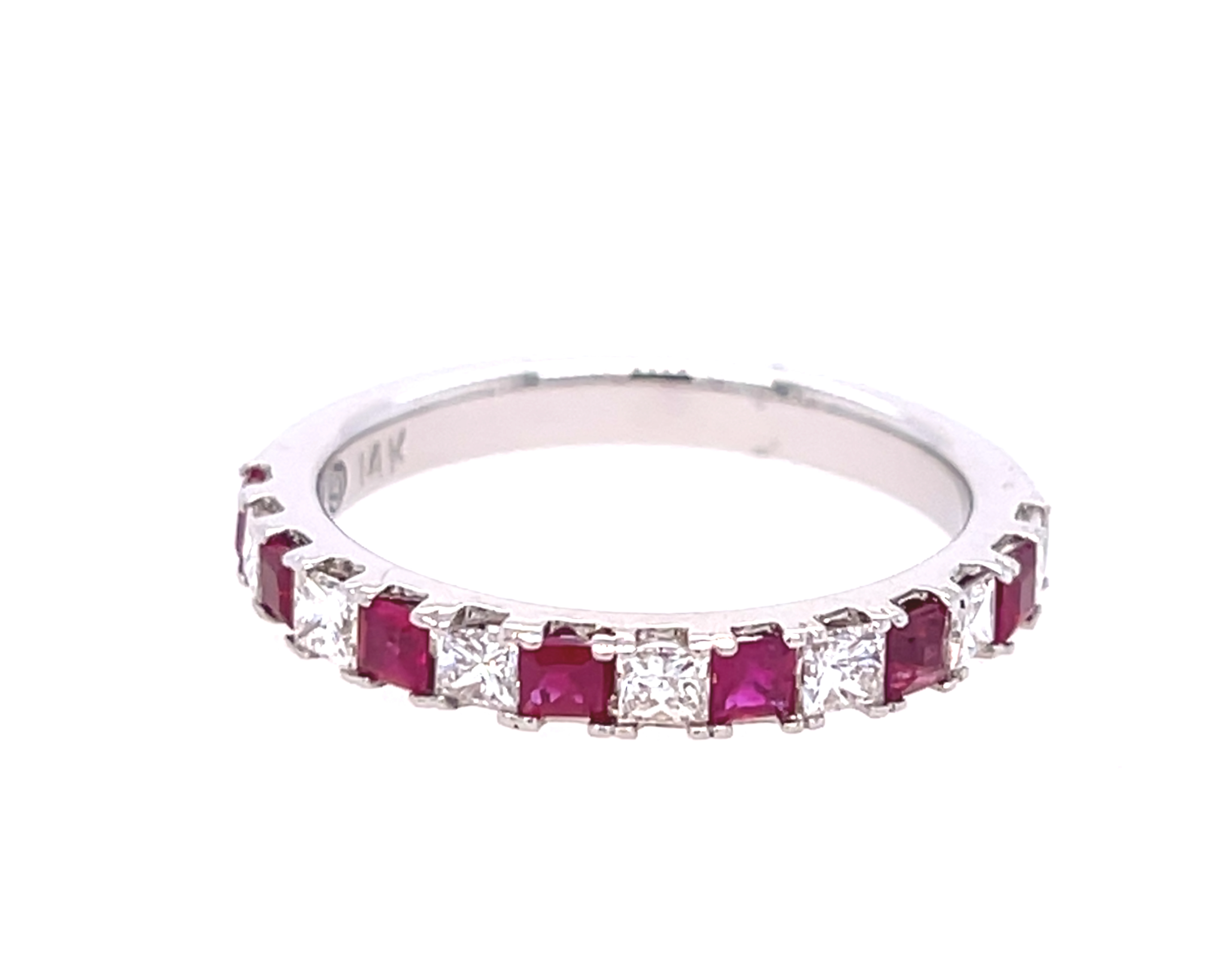 Diamond 0.65ct and Ruby Princess Cut 14ct White Gold Half Eternity Ring