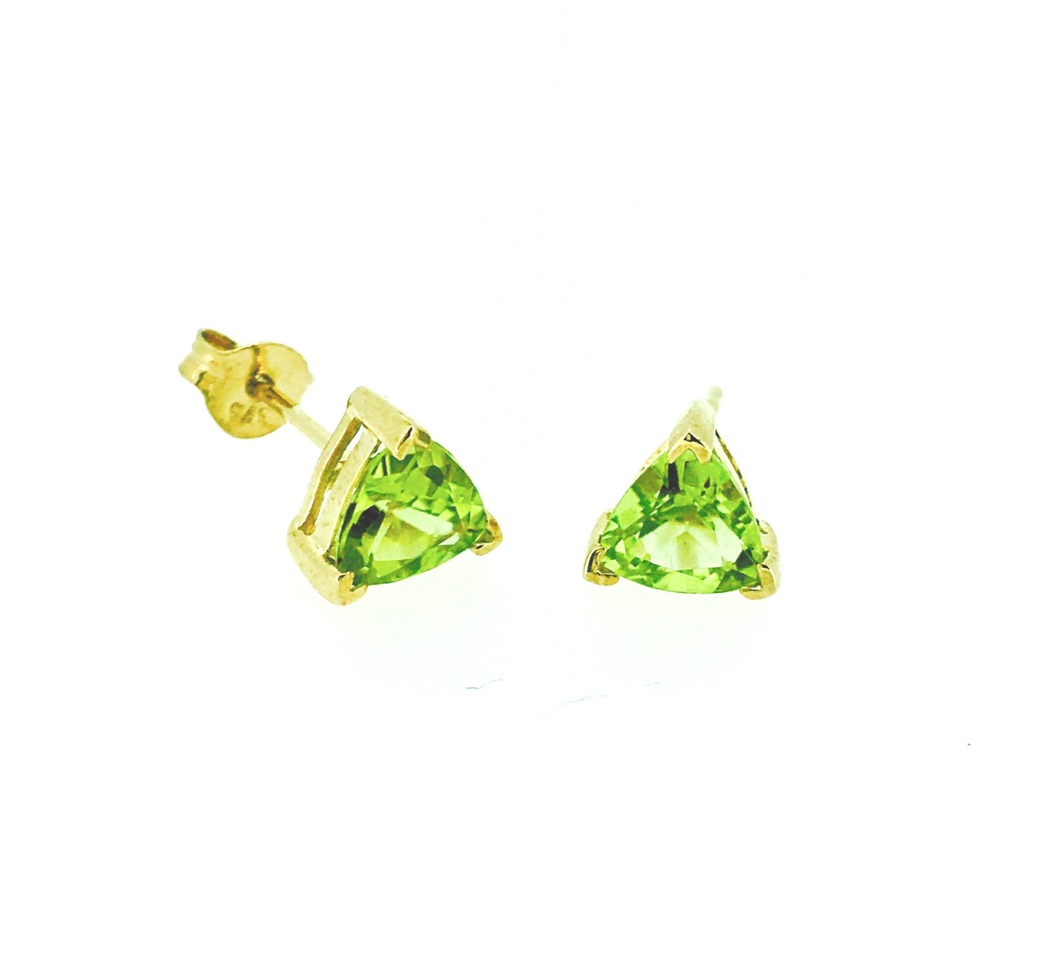Peridot Trillion Cut Gold Stud Earrings