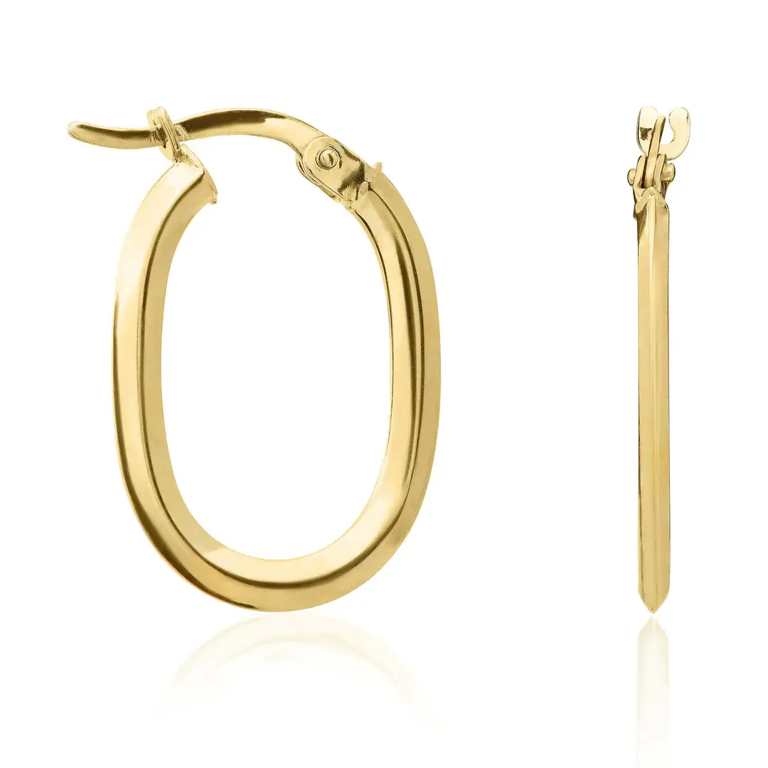 Angular Oval 9ct Yellow Gold Hoop Earrings