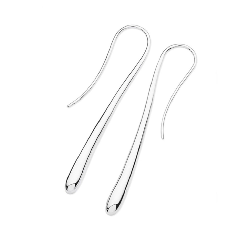 Long Solid Drop Silver Earrings