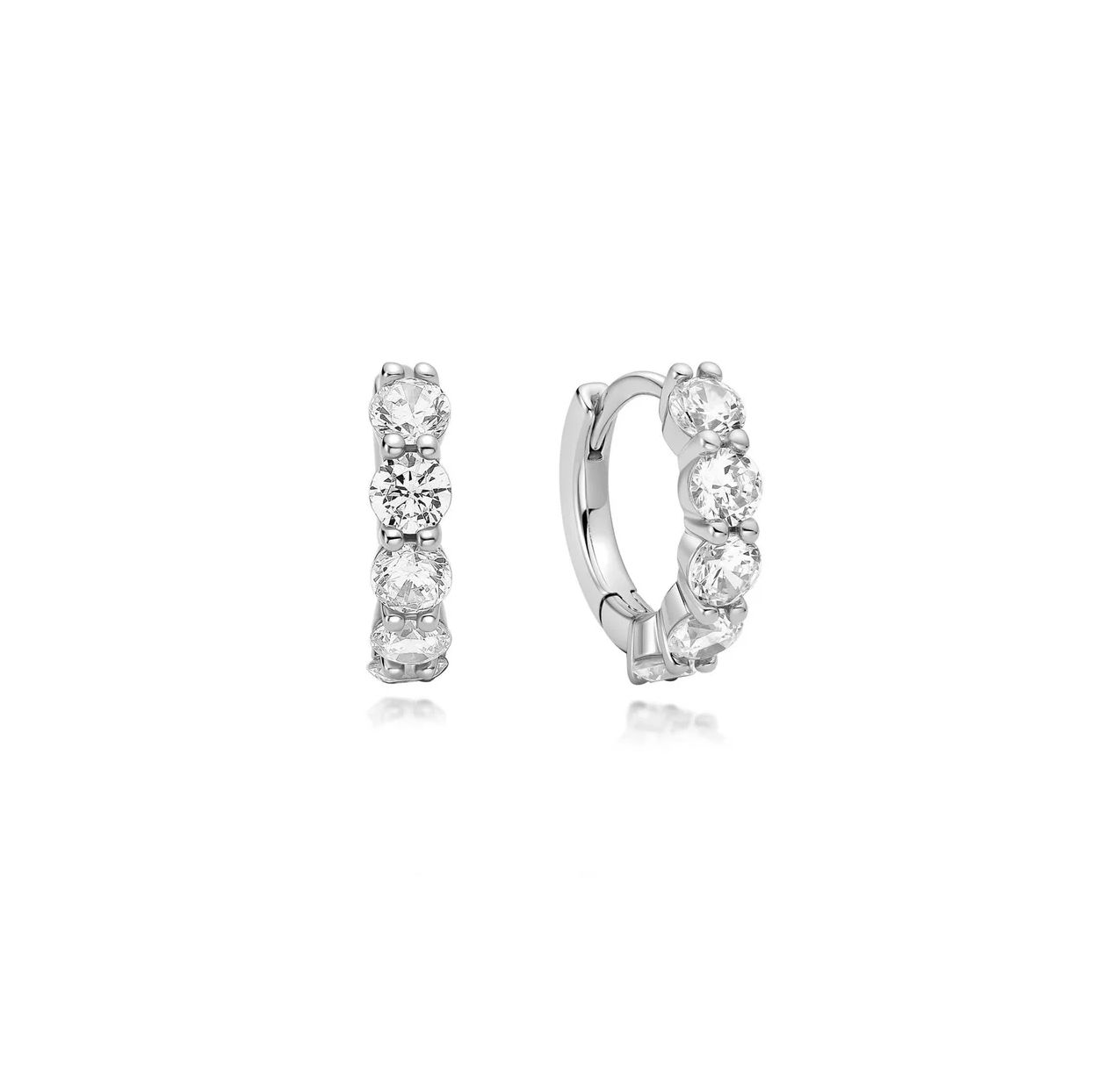 Silver Quintet Sparkle Huggie Hoop Earrings