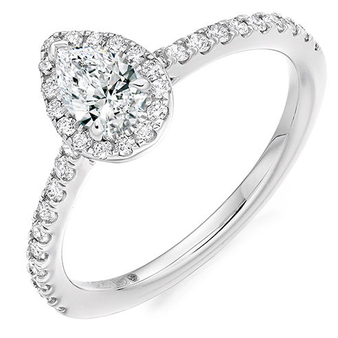 Diamond Pear Cut and Diamond 0.65ct Halo/Shoulders Platinum Ring GIA certificate