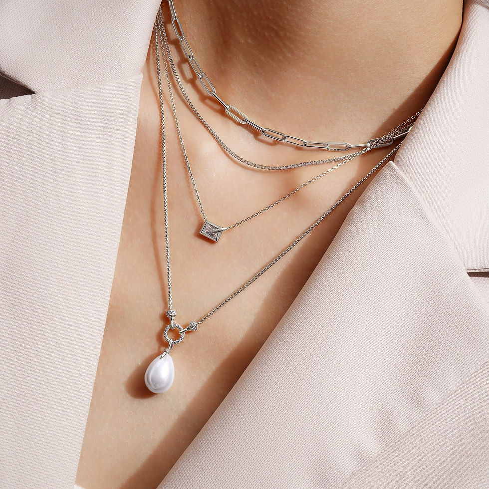 Thumbnail: Silver Sparkling Bezel Set Cube Necklace