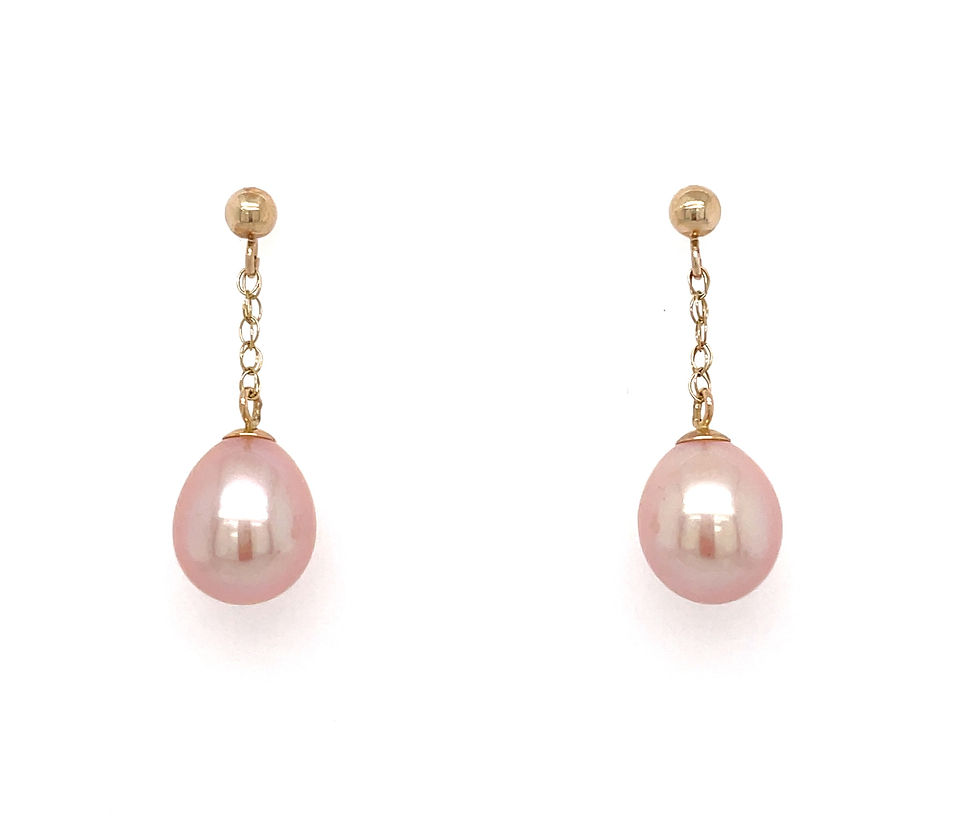 Pink Freshwater Pearl Yellow Gold Chain drop earrings