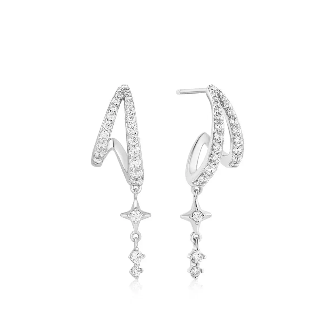 Silver Star Drop Hoop Earrings