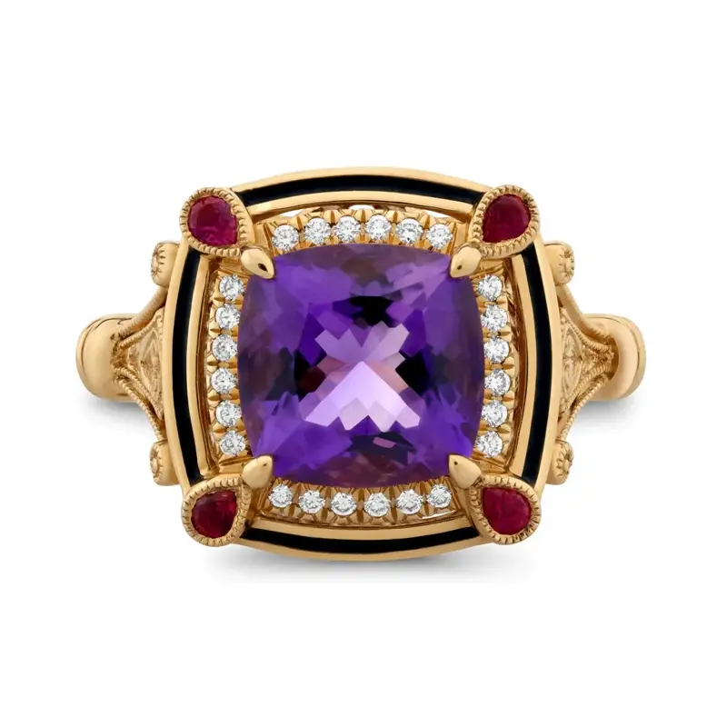 Amethyst Art Deco Style 18ct Rose Gold Ring