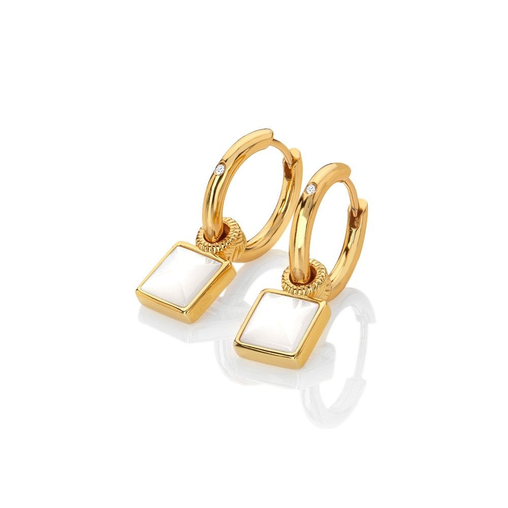 Mother-of-Pearl Calm Gold Plated Silver Drop Hoop Earrings