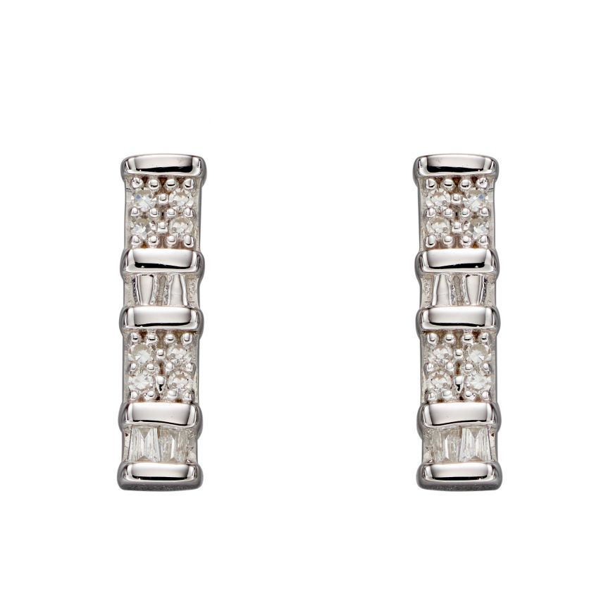 Thumbnail: Diamond Baguette Bar White Gold stud earrings