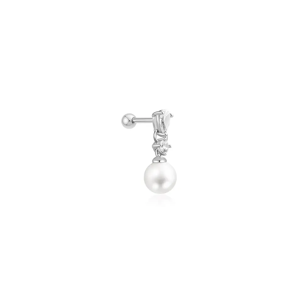Thumbnail: Silver Shell Pearl Dangling Barbell Single Earring