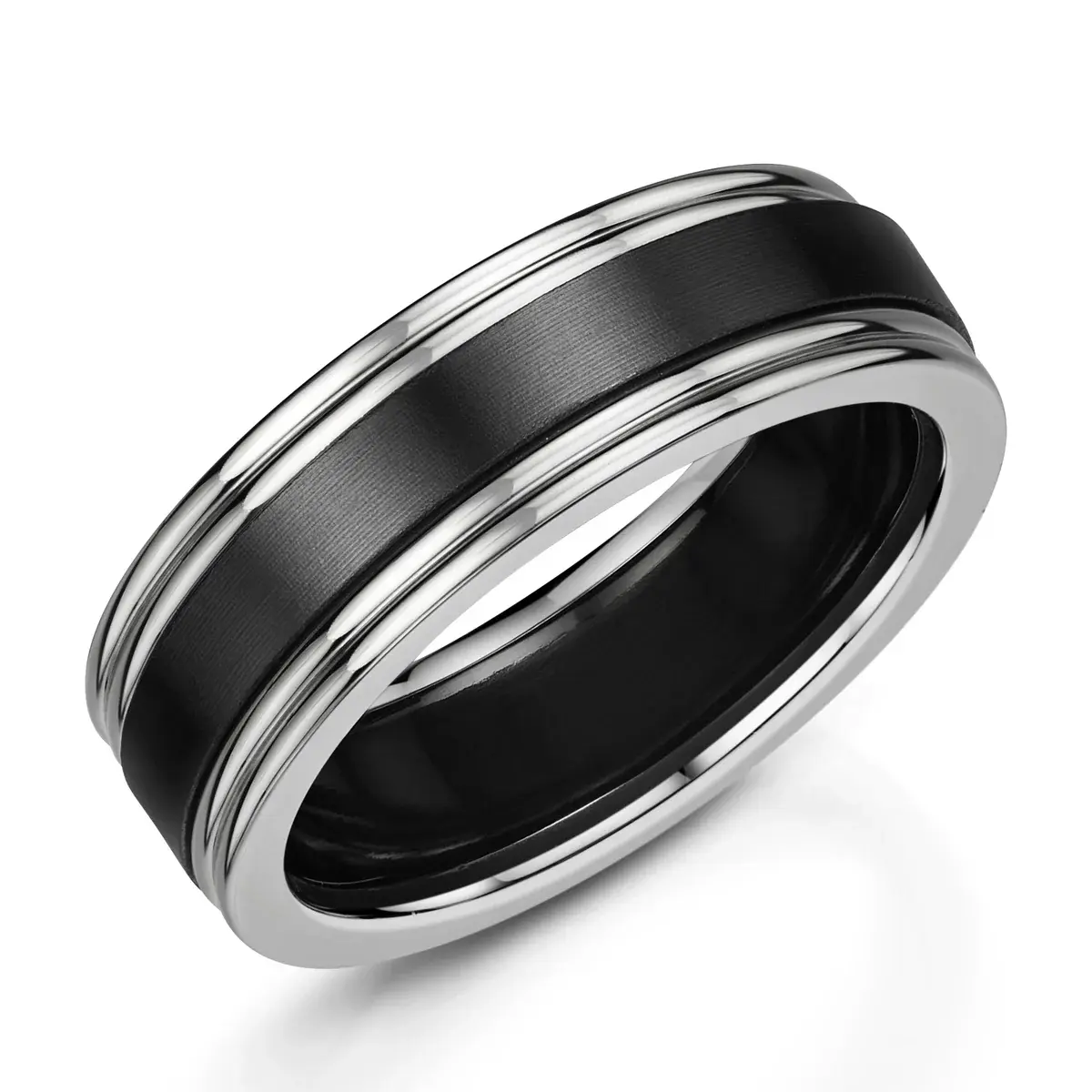 White Gold and Black Zirconium Double Edge Ring