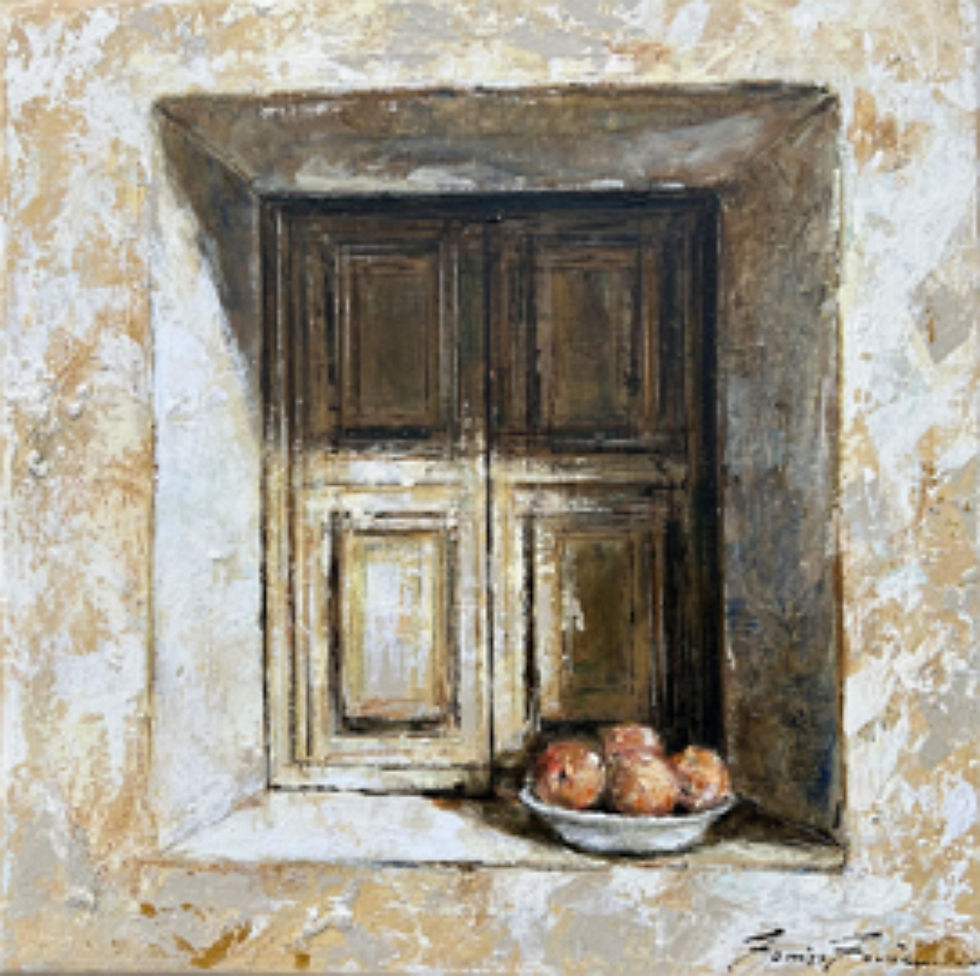 CUADRO FINESTRA I PLAT AMB POMES DE TOMAS TORNE GALERIA DART LA CATEDRAL EN TARRAGONA