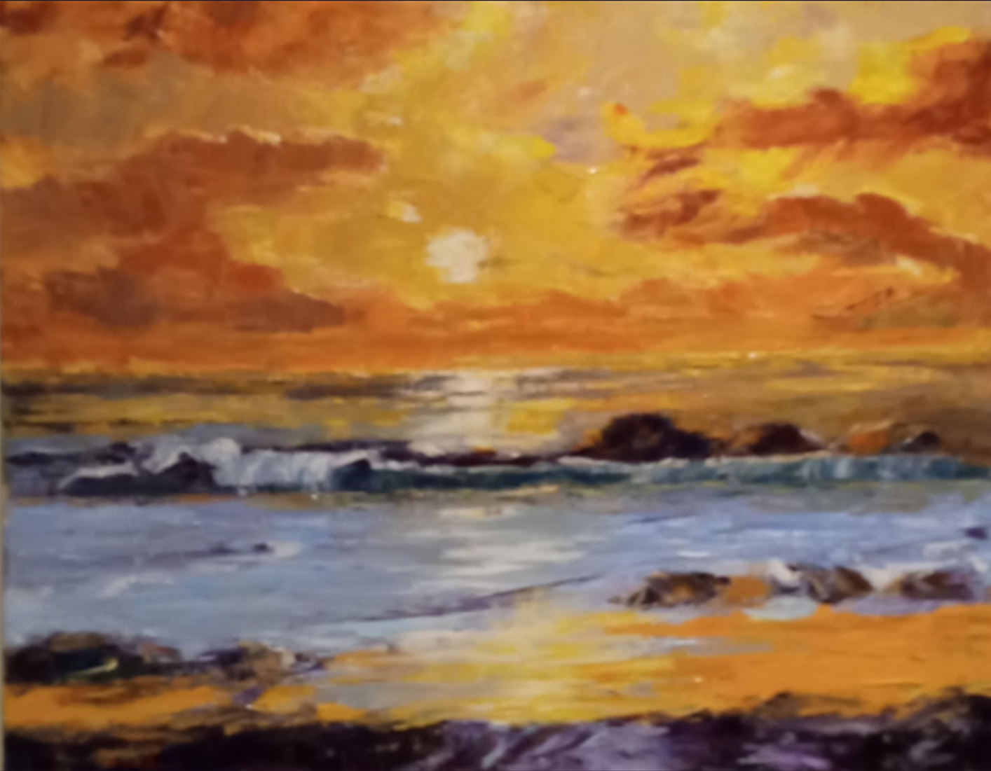 CUADRO ATARDECER DE ADELINA CALDERON PINTORA DE LA GALERIA DART LA CATEDRAL EN TARRAGONA