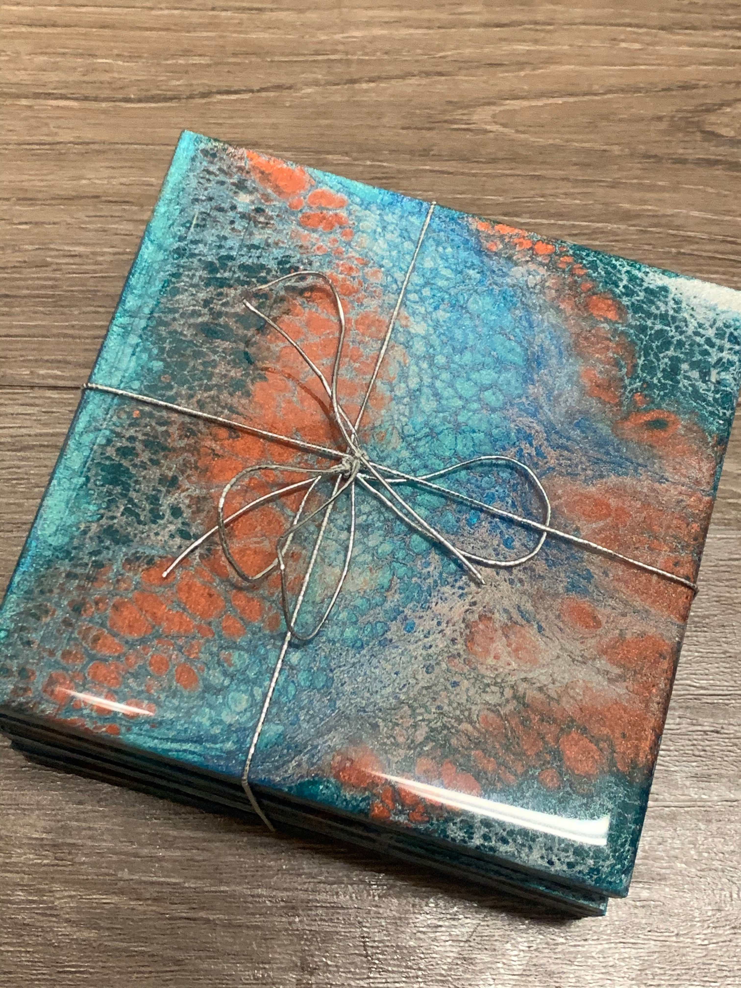 Copper with Aqua Shades & Pearly Glitter Coasters
