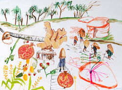 Juliana Mrvova, Sohra Landscape, Acrylic and watercolour on canvas, 75 x 100 cm, 2016