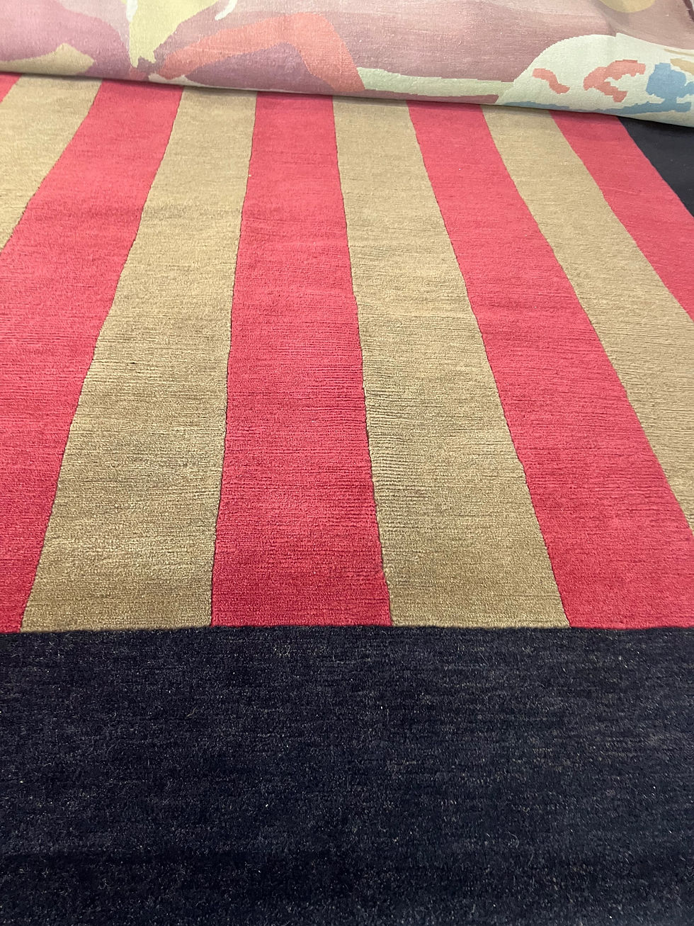 Thumbnail: Beige and Pink Striped Modern Area Rug