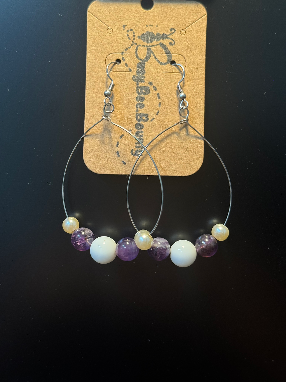 Thumbnail: Silver Amethyst Hoop Fishhook Earrings