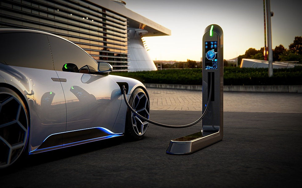 Electric vehicle at a charging station getting a charge