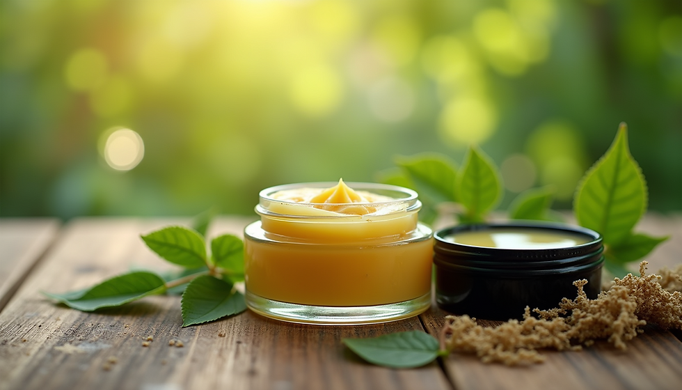 glass jar and black tin of tallow balm