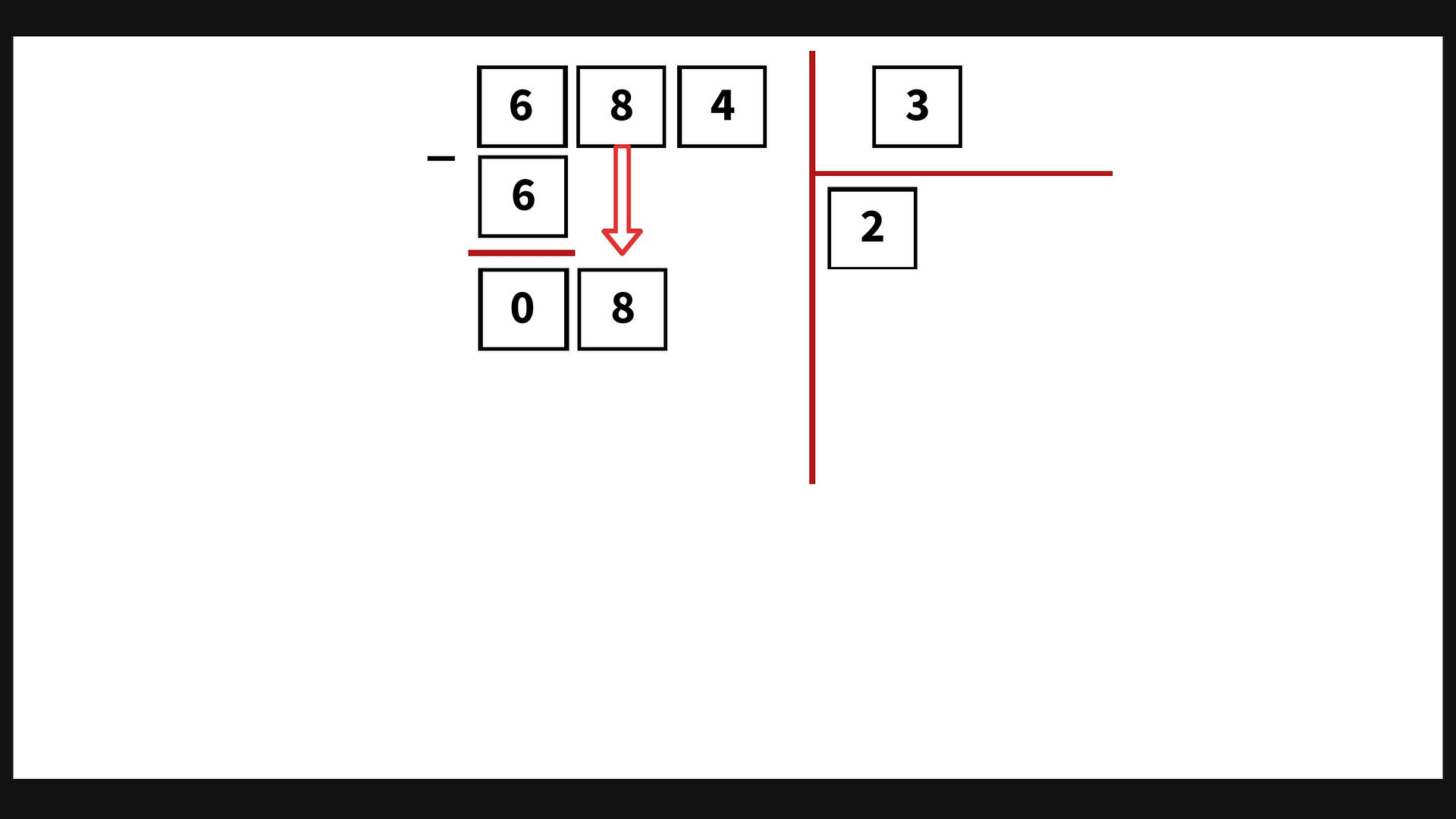 Math problem showing subtraction and division: 684-6, with visible numbers and steps.