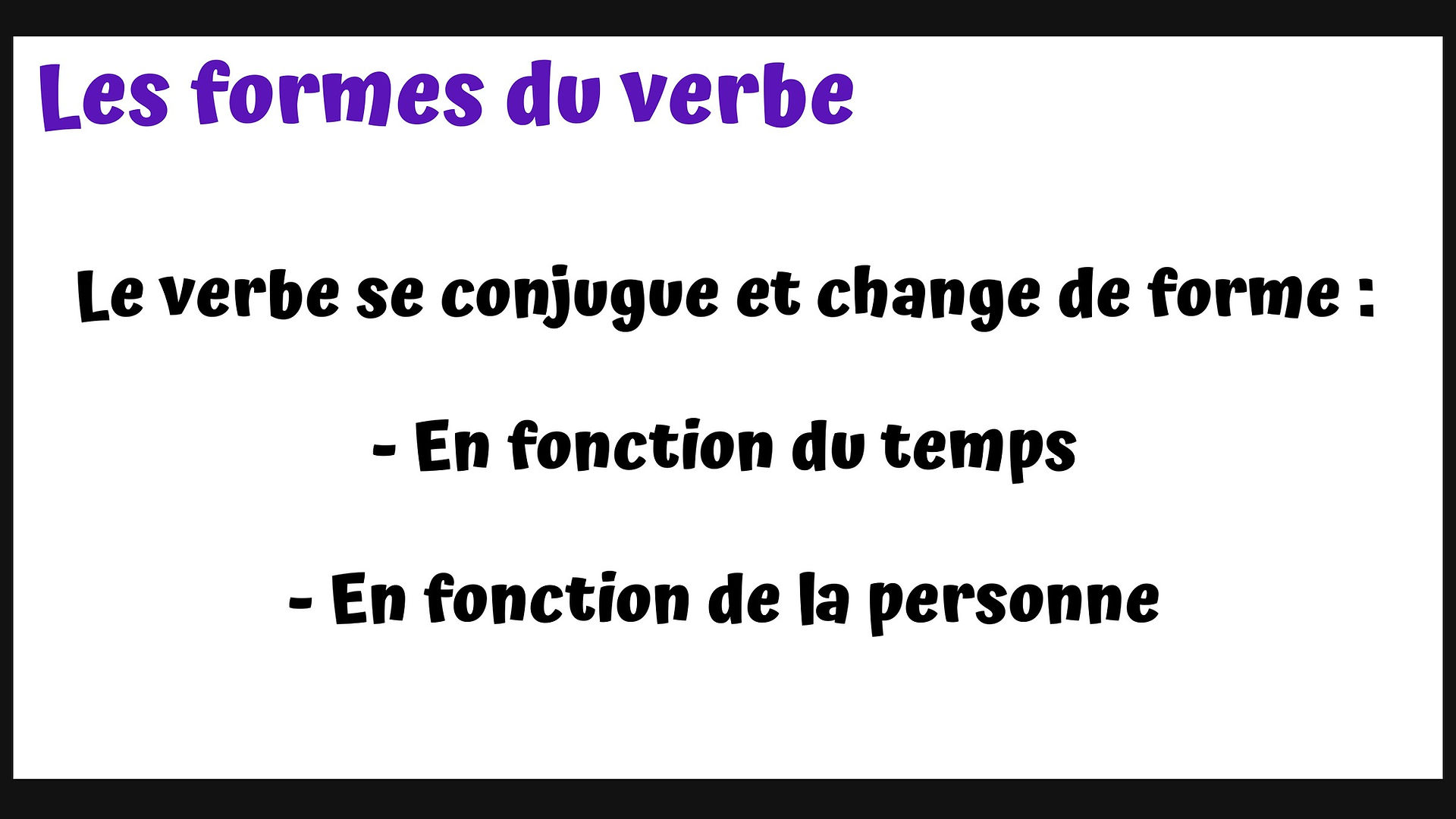 Les formes du verbe, Le verbe se conjugue, fonction du temps et personne, information.