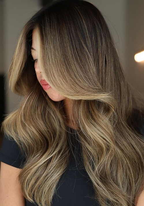 Brunette female with a fresh blow out and color
