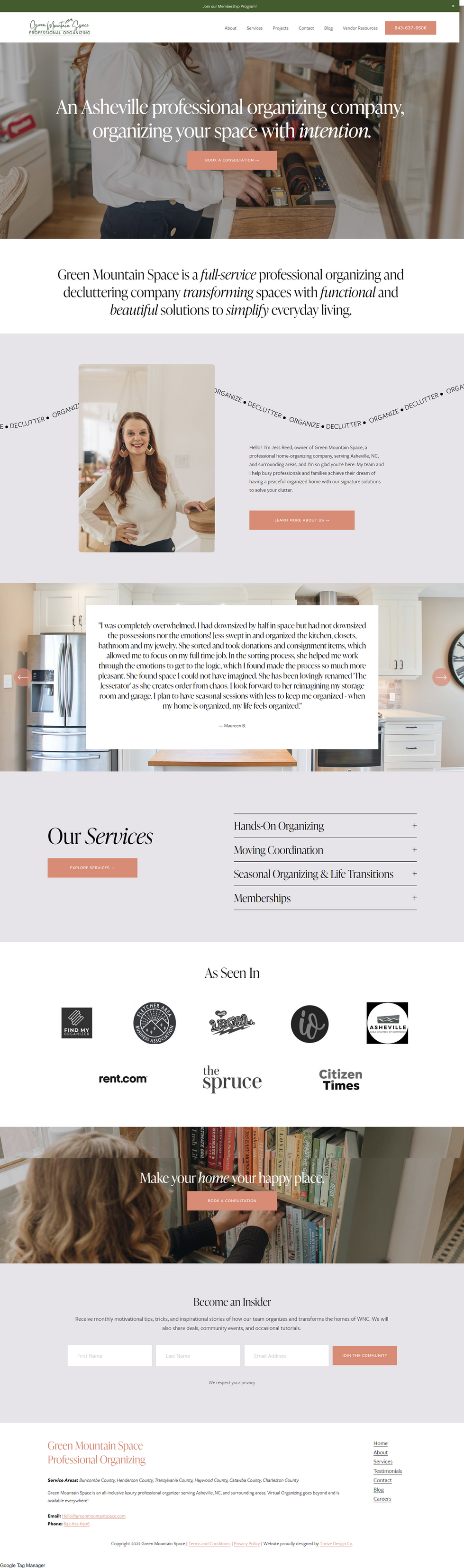 a website for a company called hands on organizing