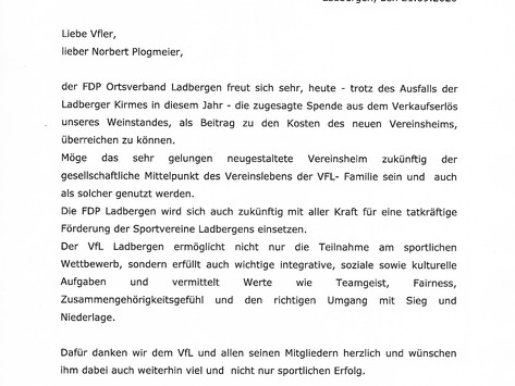 FDP Ortsverband Ladbergen spendet für das Abpfiff