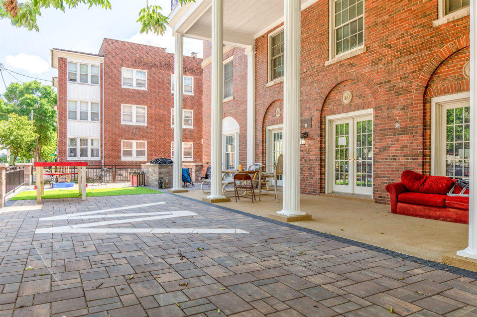 Back patio of Pi Lambda Phi fraternity house in Madison, WI.