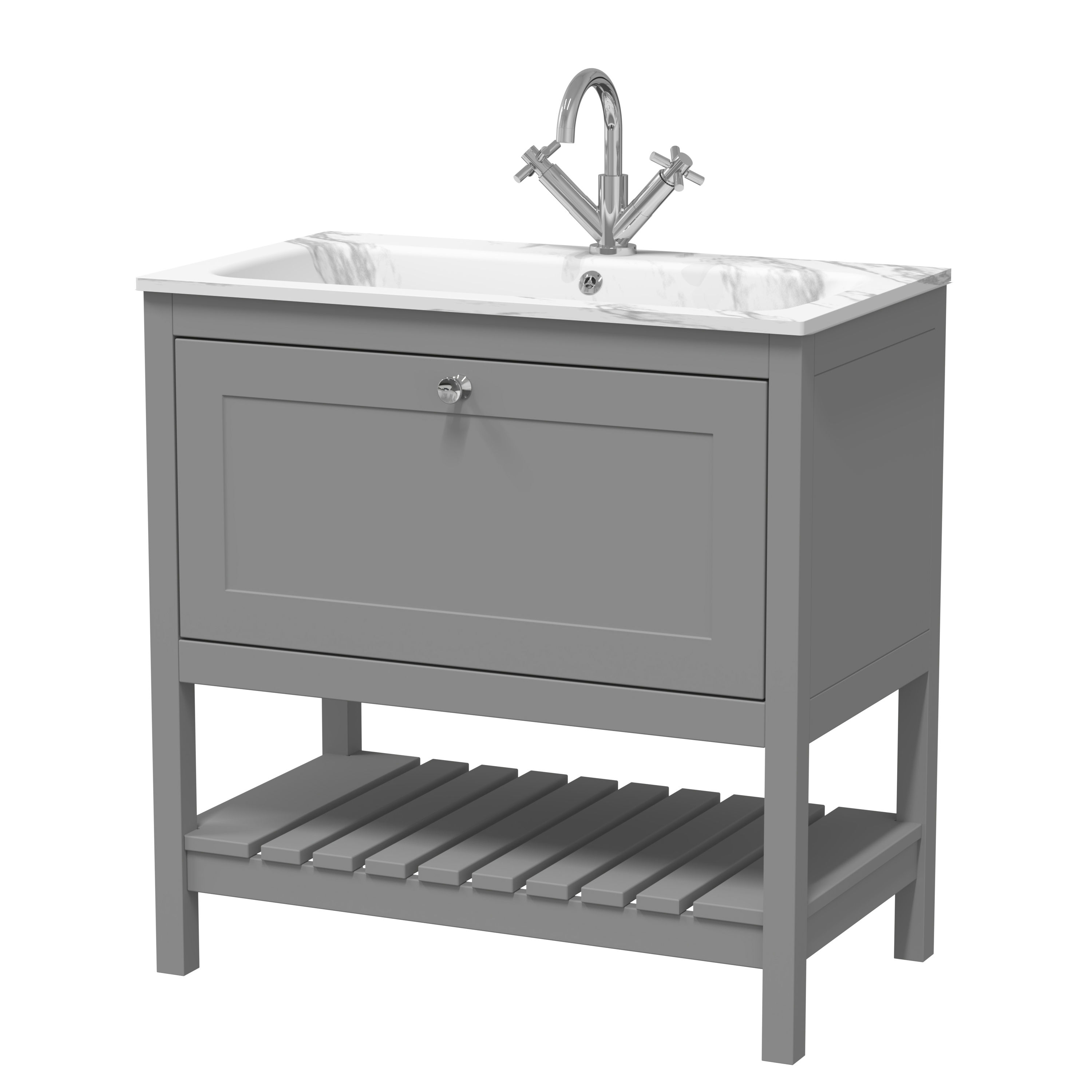 800mm Floor Standing Drawer & Stone Basin 1TH