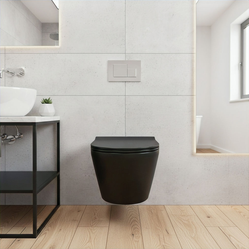 Thumbnail: NOIR Matt Black Rimless Round Wall Hung Toilet Pan & Soft Close Seat