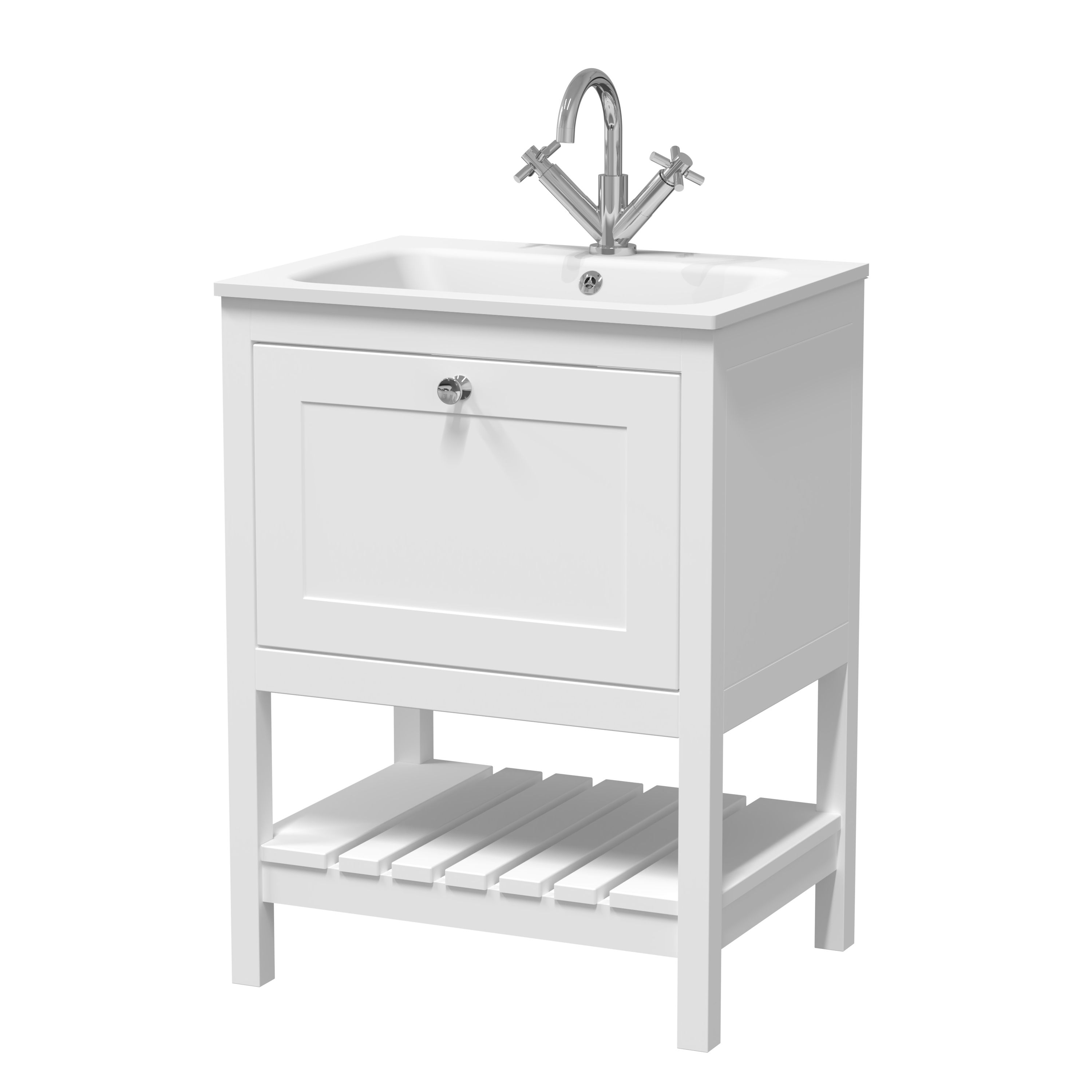 600mm Floor Standing Drawer & Stone Basin 1TH