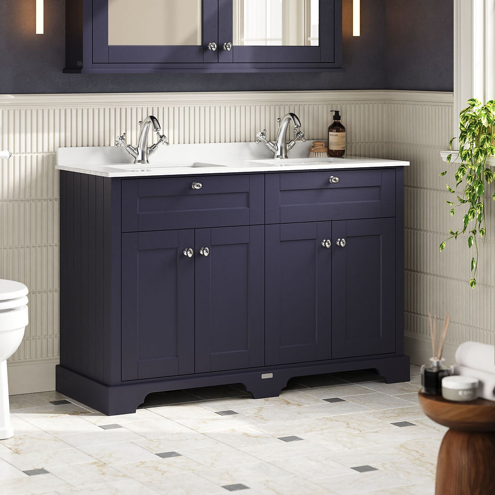 Thumbnail: Midnight Royale 1200mm Twin Vanity with Square Marble Double Basin Sink Top