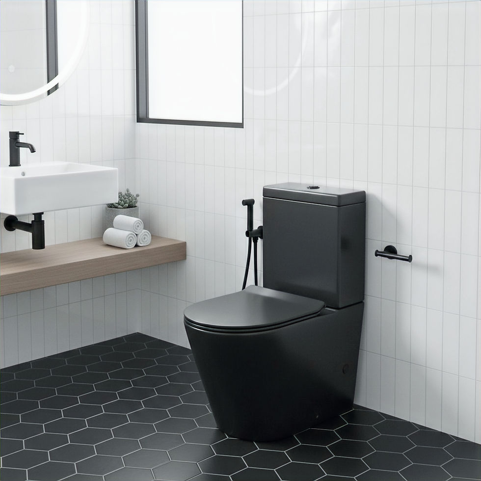 Thumbnail: NOIR Matt Black Rimless Round Close Coupled Toilet Pan & Soft Close Seat