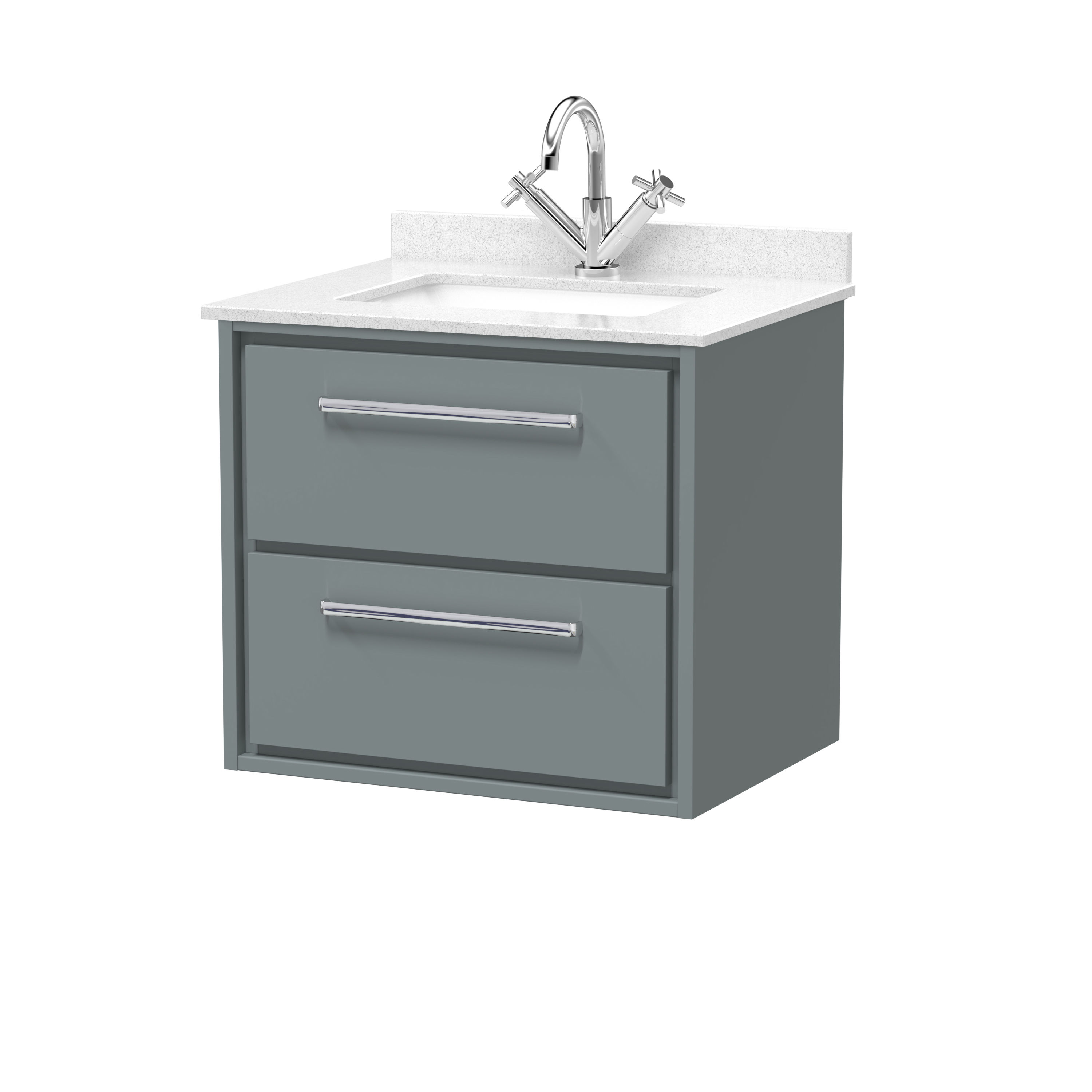 600mm Wall Hung 2-Drawer Vanity with Marble Worktop Basin
